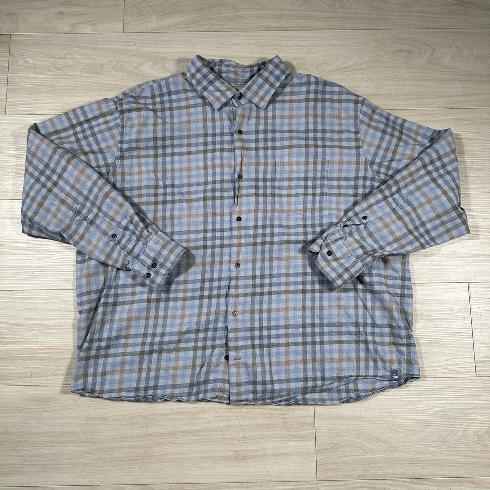 Peter Millar Men's Button up Shirt Size 2XL Brown Blue Check Cotton Long Sleeves